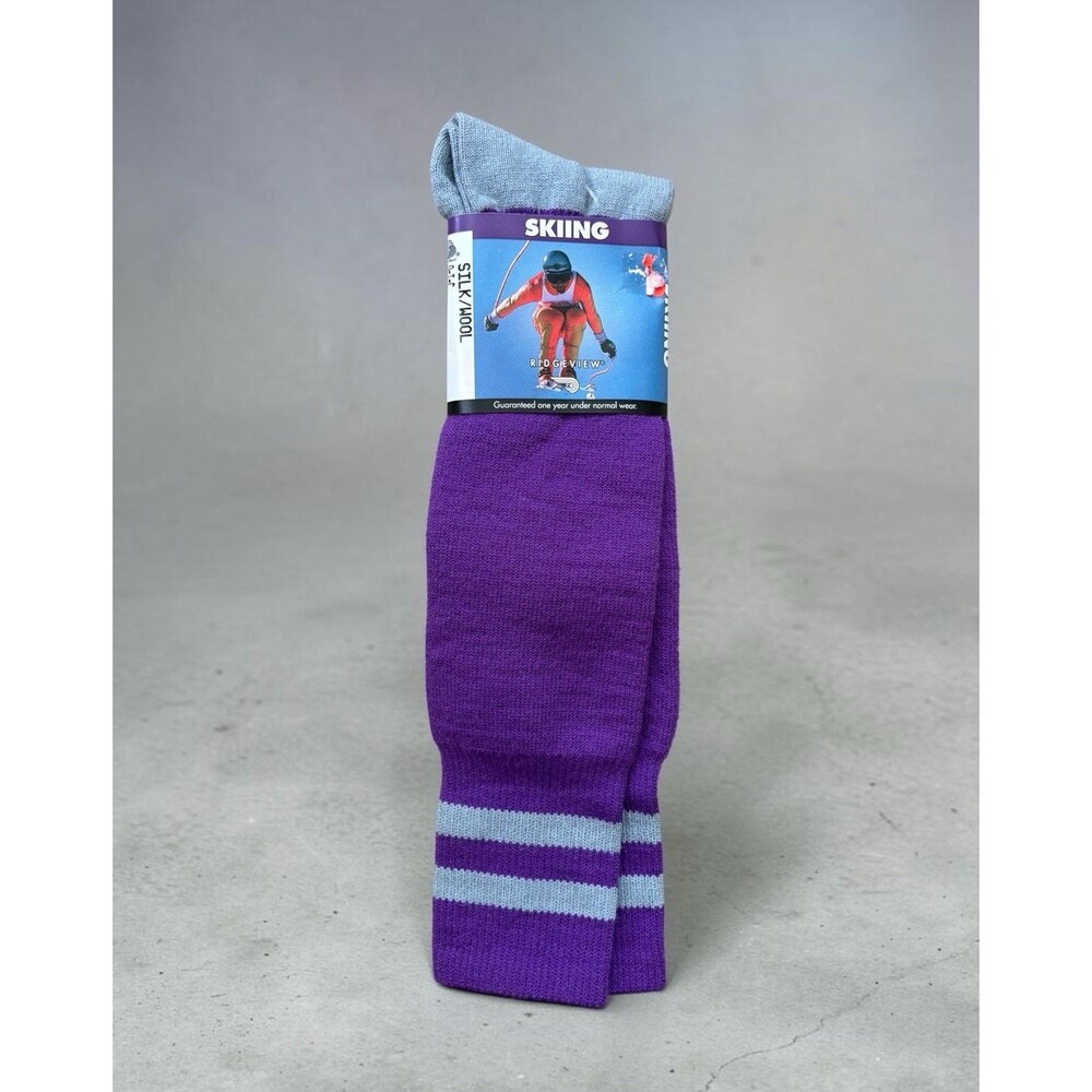 Vtg Ridgeview Silk Wool Blend Skiing Socks Purple Silver Size 8.5-11 USA  NEW!